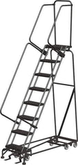 Ballymore - 113" 8 Step All-Directional Ladder - Rolling Safety Ladder, 450 Lb Capacity, 80" Platform Height, 24" Base Width x 61" Depth, Heavy-Duty Serrated Grating - Exact Tool & Supply
