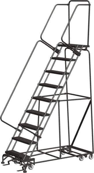 Ballymore - 123" 9 Step All-Directional Ladder - 350 Lb Capacity, 90" Platform Height, 32" Base Width x 68" Depth, Perforated Tread - Exact Tool & Supply