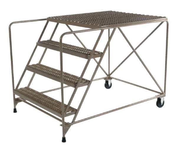 PW Platforms - 4 Step, 40 Inch Overall Height, Heavy Duty Serrated Grating, Steel Work Platform - 600 Lb. Load Capacity, 40 Inch Platform Height, 26 Inch Base Width x 54 Inch Base Depth - Exact Tool & Supply