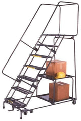 Ballymore - 103" 7 Step Ladder - Safety Stock Picking Ladder, 450 Lb Capacity, 70" Platform Height, 30" Base Width x 61" Depth, Perforated Tread - Exact Tool & Supply