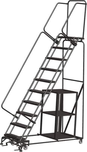Ballymore - 133" 10 Step Ladder - Safety Stock Picking Ladder, 450 Lb Capacity, 100" Platform Height, 32" Base Width x 74" Depth, Perforated Tread - Exact Tool & Supply