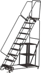 Ballymore - 133" 10 Step Ladder - 450 Lb Capacity, 100" Platform Height, 32" Base Width x 74" Depth, Expanded Metal Tread - Exact Tool & Supply