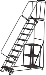 Ballymore - 133" 10 Step Ladder - Safety Stock Picking Ladder, 450 Lb Capacity, 100" Platform Height, 32" Base Width x 80" Depth, Perforated Tread - Exact Tool & Supply