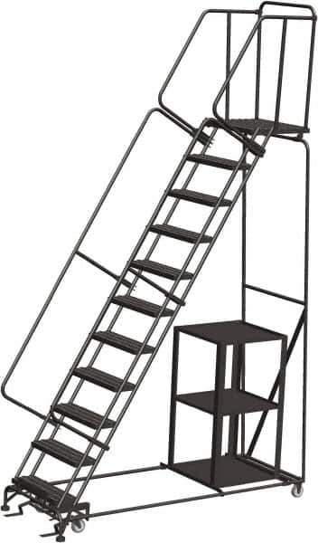 Ballymore - 143" 11 Step Ladder - 450 Lb Capacity, 110" Platform Height, 32" Base Width x 87" Depth, Perforated Tread - Exact Tool & Supply