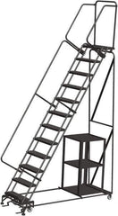 Ballymore - 153" 12 Step Stock-Picking Ladder - 450 Lb Capacity, 120" Platform Height, 32" Base Width x 87" Depth, Perforated Tread - Exact Tool & Supply