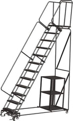 Ballymore - 153" 12 Step Ladder - Safety Stock Picking Ladder, 450 Lb Capacity, 120" Platform Height, 32" Base Width x 93" Depth, Perforated Tread - Exact Tool & Supply