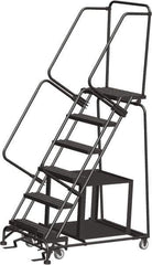 Ballymore - 93" 6 Step Stock-Picking Ladder - 450 Lb Capacity, 60" Platform Height, 30" Base Width x 49" Depth, Perforated Tread - Exact Tool & Supply