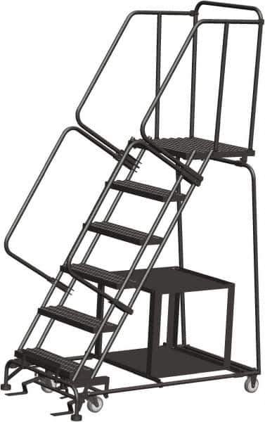Ballymore - 93" 6 Step Ladder - Safety Stock Picking Ladder, 450 Lb Capacity, 60" Platform Height, 30" Base Width x 55" Depth, Expanded Metal Tread - Exact Tool & Supply