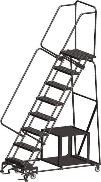 Ballymore - 113" 8 Step Ladder - Safety Stock Picking Ladder, 450 Lb Capacity, 80" Platform Height, 32" Base Width x 61" Depth, Perforated Tread - Exact Tool & Supply