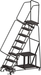 Ballymore - 113" 8 Step Stock-Picking Ladder - 450 Lb Capacity, 80" Platform Height, 32" Base Width x 61" Depth, Perforated Tread - Exact Tool & Supply