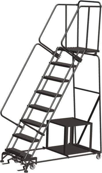 Ballymore - 113" 8 Step Ladder - Safety Stock Picking Ladder, 450 Lb Capacity, 80" Platform Height, 32" Base Width x 68" Depth, Expanded Metal Tread - Exact Tool & Supply