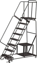 Ballymore - 113" 8 Step Ladder - Safety Stock Picking Ladder, 450 Lb Capacity, 80" Platform Height, 32" Base Width x 68" Depth, Expanded Metal Tread - Exact Tool & Supply