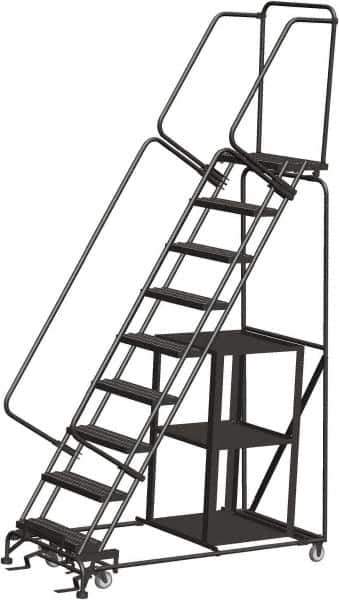 Ballymore - 123" 9 Step Ladder - Safety Stock Picking Ladder, 450 Lb Capacity, 90" Platform Height, 32" Base Width x 68" Depth, Expanded Metal Tread - Exact Tool & Supply