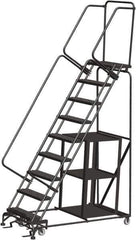 Ballymore - 123" 9 Step Ladder - Safety Stock Picking Ladder, 450 Lb Capacity, 90" Platform Height, 32" Base Width x 68" Depth, Perforated Tread - Exact Tool & Supply
