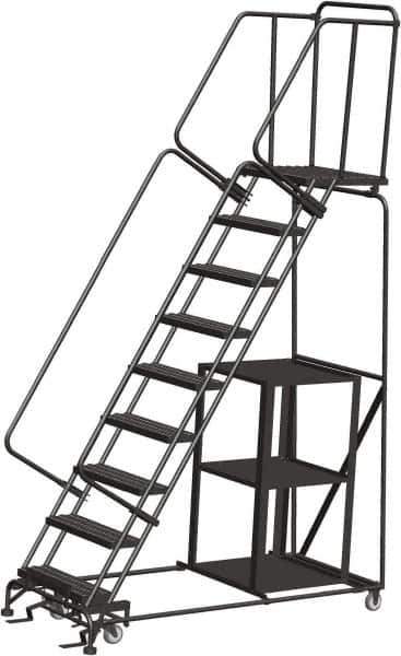 Ballymore - 123" 9 Step Ladder - Safety Stock Picking Ladder, 450 Lb Capacity, 90" Platform Height, 32" Base Width x 74" Depth, Expanded Metal Tread - Exact Tool & Supply