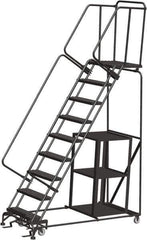 Ballymore - 123" 9 Step Ladder - Safety Stock Picking Ladder, 450 Lb Capacity, 90" Platform Height, 32" Base Width x 74" Depth, Expanded Metal Tread - Exact Tool & Supply