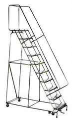 Ballymore - 133" 10 Step Ladder - Rolling Safety Ladder, 450 Lb Capacity, 100" Platform Height, 32" Base Width x 74" Depth, Heavy-Duty Serrated Grating - Exact Tool & Supply