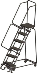 Ballymore - 93" 6 Step Ladder - 300 Lb Capacity, 60" Platform Height, 24" Base Width x 49" Depth, Heavy-Duty Serrated Grating - Exact Tool & Supply