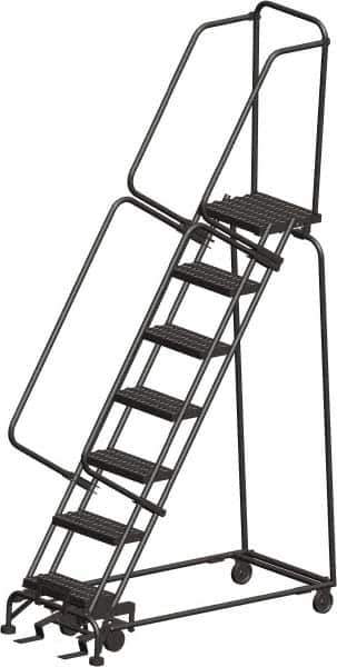 Ballymore - 103" 7 Step Ladder - Rolling Safety Ladder, 450 Lb Capacity, 70" Platform Height, 24" Base Width x 55" Depth, Heavy-Duty Serrated Grating - Exact Tool & Supply