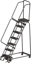 Ballymore - 103" 7 Step Ladder - Rolling Safety Ladder, 450 Lb Capacity, 70" Platform Height, 24" Base Width x 55" Depth, Heavy-Duty Serrated Grating - Exact Tool & Supply