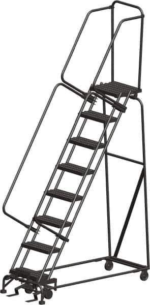 Ballymore - 113" 8 Step Ladder - Rolling Safety Ladder, 450 Lb Capacity, 80" Platform Height, 24" Base Width x 61" Depth, Heavy-Duty Serrated Grating - Exact Tool & Supply