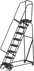 Ballymore - 113" 8 Step Ladder - Rolling Safety Ladder, 450 Lb Capacity, 80" Platform Height, 24" Base Width x 61" Depth, Heavy-Duty Serrated Grating - Exact Tool & Supply