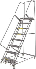 Ballymore - 113" 8 Step Ladder - Rolling Safety Ladder, 450 Lb Capacity, 80" Platform Height, 32" Base Width x 62" Depth, Perforated Tread - Exact Tool & Supply