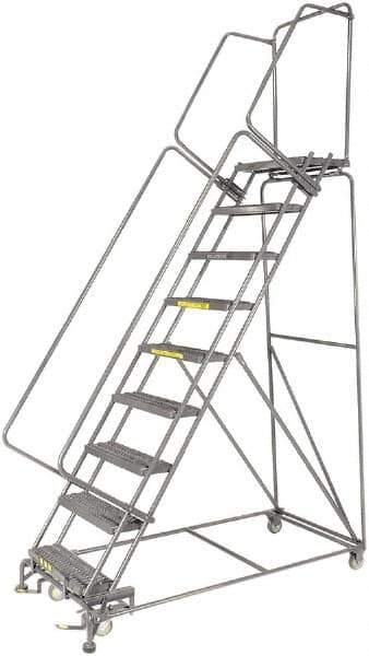 Ballymore - 123" 9 Step Ladder - 300 Lb Capacity, 90" Platform Height, 32" Base Width x 68" Depth, Perforated Tread - Exact Tool & Supply