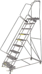 Ballymore - 123" 9 Step Ladder - 300 Lb Capacity, 90" Platform Height, 32" Base Width x 68" Depth, Perforated Tread - Exact Tool & Supply