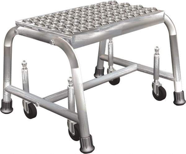 Ballymore - 12" 1 Step Ladder - Rolling Safety Ladder, 450 Lb Capacity, 12" Platform Height, 20" Base Width x 20" Depth, Perforated Tread - Exact Tool & Supply