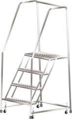 Ballymore - 73" 4 Step Ladder - Rolling Safety Ladder, 450 Lb Capacity, 40" Platform Height, 30" Base Width x 38" Depth, Heavy-Duty Serrated Grating - Exact Tool & Supply