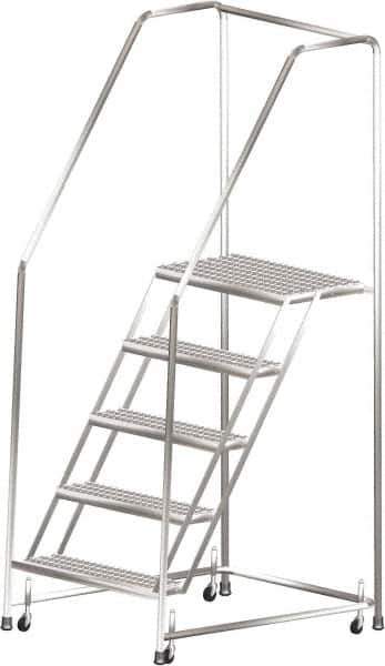 Ballymore - 83" 5 Step Ladder - Rolling Safety Ladder, 450 Lb Capacity, 50" Platform Height, 30" Base Width x 44" Depth, Heavy-Duty Serrated Grating - Exact Tool & Supply