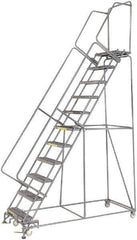 Ballymore - 143" 11 Step Ladder - Rolling Safety Ladder, 450 Lb Capacity, 110" Platform Height, 32" Base Width x 80" Depth, Heavy-Duty Serrated Grating - Exact Tool & Supply