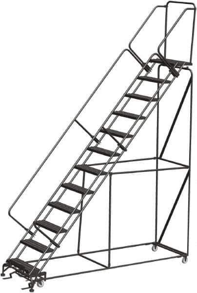 Ballymore - 153" 12 Step Stairway Slope Ladder - Rolling Safety Ladder, 450 Lb Capacity, 120" Platform Height, 32" Base Width x 116" Depth, Heavy-Duty Serrated Grating - Exact Tool & Supply