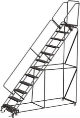 Ballymore - 153" 12 Step Ladder - Rolling Safety Ladder, 450 Lb Capacity, 120" Platform Height, 32" Base Width x 87" Depth, Heavy-Duty Serrated Grating - Exact Tool & Supply