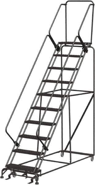 Ballymore - 133" 10 Step Stairway Slope Ladder - Rolling Safety Ladder, 450 Lb Capacity, 100" Platform Height, 32" Base Width x 97" Depth, Heavy-Duty Serrated Grating - Exact Tool & Supply