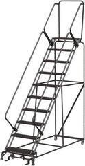 Ballymore - 133" 10 Step Stairway Slope Ladder - Rolling Safety Ladder, 450 Lb Capacity, 100" Platform Height, 32" Base Width x 97" Depth, Heavy-Duty Serrated Grating - Exact Tool & Supply