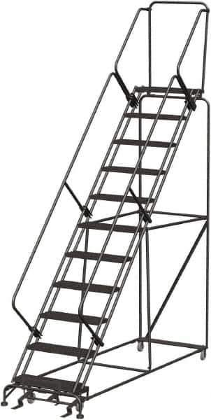 Ballymore - 143" 11 Step Ladder - 350 Lb Capacity, 110" Platform Height, 32" Base Width x 106" Depth, Perforated Tread - Exact Tool & Supply