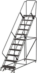 Ballymore - 143" 11 Step Stairway Slope Ladder - Rolling Safety Ladder, 450 Lb Capacity, 110" Platform Height, 32" Base Width x 106" Depth, Heavy-Duty Serrated Grating - Exact Tool & Supply