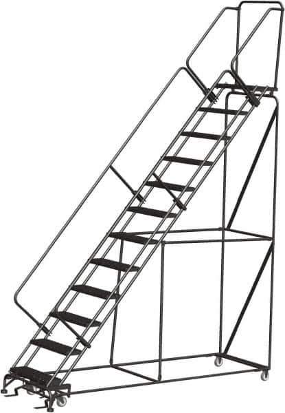 Ballymore - 153" 12 Step Ladder - 350 Lb Capacity, 120" Platform Height, 32" Base Width x 116" Depth, Expanded Metal Tread - Exact Tool & Supply
