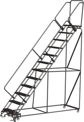 Ballymore - 153" 12 Step Ladder - 350 Lb Capacity, 120" Platform Height, 32" Base Width x 116" Depth, Expanded Metal Tread - Exact Tool & Supply