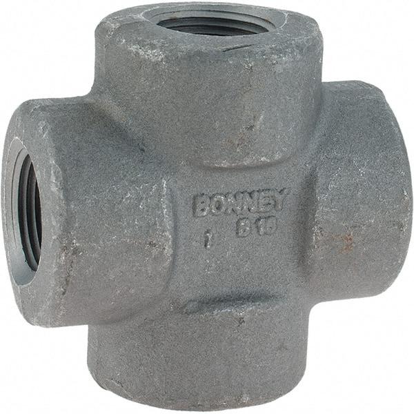 Made in USA - Size 3/4", Class 3,000, Forged Carbon Steel Black Pipe Cross - 3,000 psi, Threaded End Connection - Exact Tool & Supply