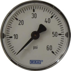 Wika - 2" Dial, 1/4 Thread, 0-60 Scale Range, Pressure Gauge - Center Back Connection Mount, Accurate to 3-2-3% of Scale - Exact Tool & Supply
