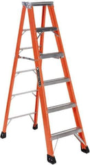 Louisville - 6 Steps, 6' High, Type IAA Rating, Fiberglass Step Ladder - 375 Lb Capacity, 22" Base Width - Exact Tool & Supply