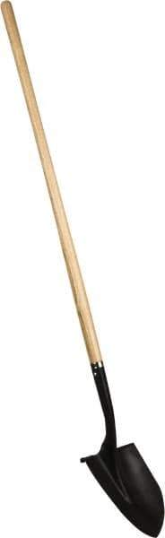 PRO-SOURCE - 11" High x 9-1/2" Wide Round Steel Shovel - 48" Long Wood Straight Handle, Front Turned - Exact Tool & Supply