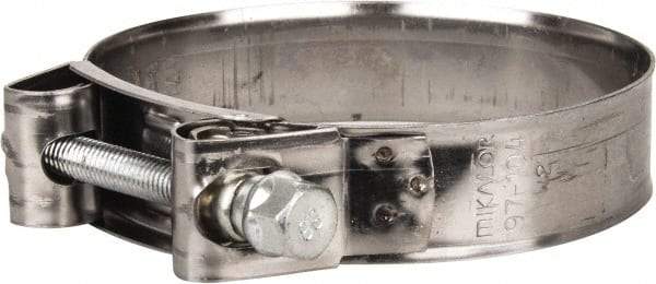 Mikalor - 4" Hose, 0.98" Wide x 0.04" Thick, T-Bolt Hose Clamp - 3.82 to 4.1" Diam, Stainless Steel Band, Housing & Zinc Plated Screw - Exact Tool & Supply