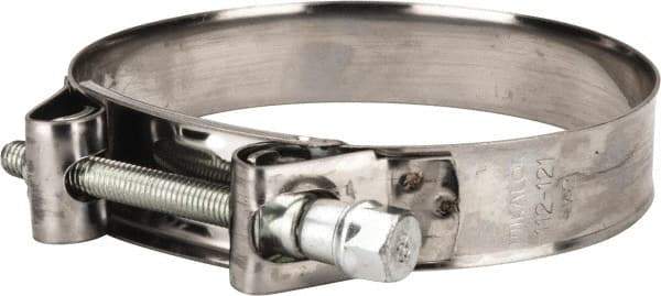 Mikalor - 4-1/2" Hose, 0.98" Wide x 0.04" Thick, T-Bolt Hose Clamp - 4.41 to 4.76" Diam, Stainless Steel Band, Housing & Zinc Plated Screw - Exact Tool & Supply