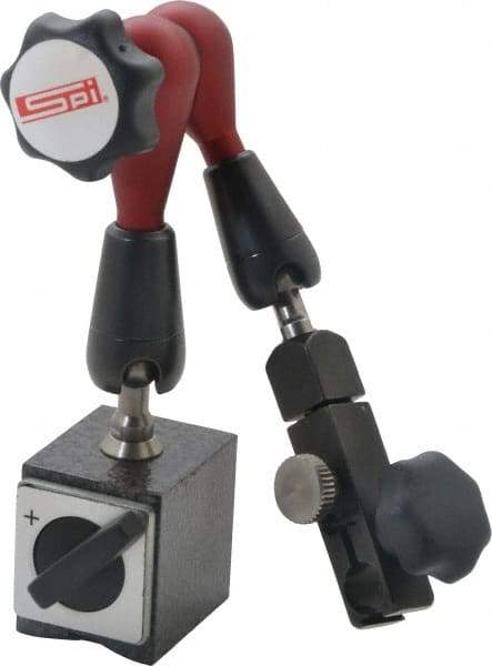 SPI - 175 Lb Magnetic Force, Fine Adjustment Indicator Positioner & Holder with Base - Post & Arm, Round Base, 6-1/2" Base Diam - Exact Tool & Supply