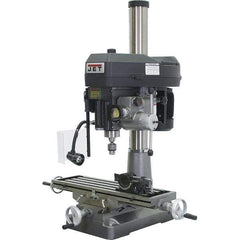 Jet - 1 Phase, 20-1/16" Swing, Step Pulley Mill Drill Machine - 31-3/4" Table Length x 9-1/2" Table Width, 20-1/2" Longitudinal Travel, 7" Cross Travel, 12 Spindle Speeds, 2 hp, 230 Volts - Exact Tool & Supply
