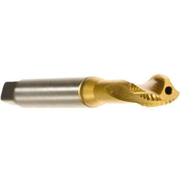 Emuge - 1/4-28 UNF 3 Flute 2BX Modified Bottoming Spiral Flute Tap - Cobalt, TiN Finish, 3.15" OAL, Right Hand Flute, Right Hand Thread, Series Rekord D - Exact Tool & Supply